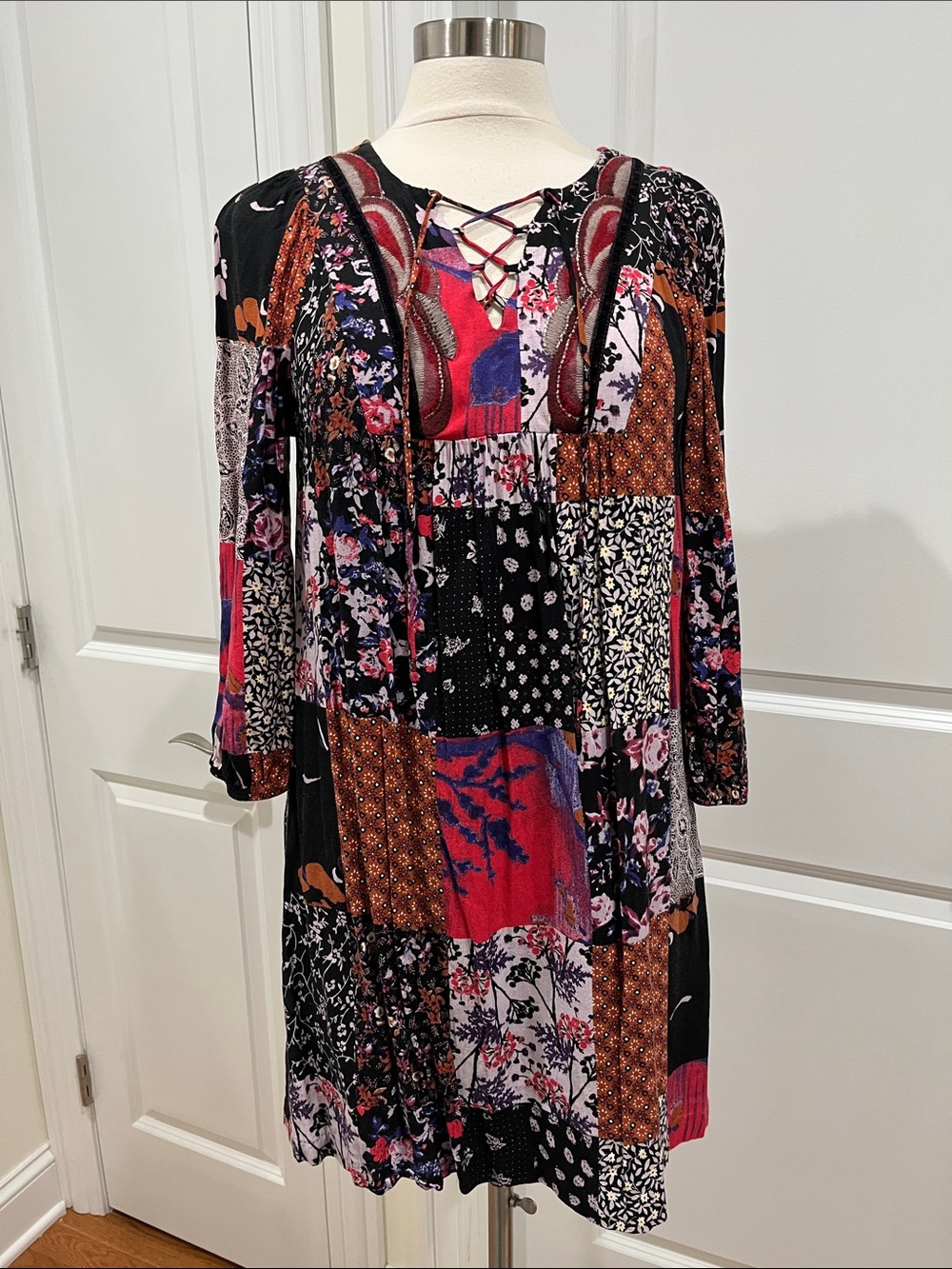 Anthropologie One September Beaded Embroidered Patchwork Boho‎ Dress Size Small